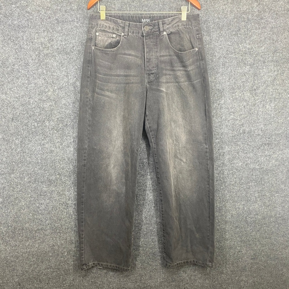 boohooMAN Mens Washed Black Straight Leg Denim Jeans Size 32 Regular Streetwear
